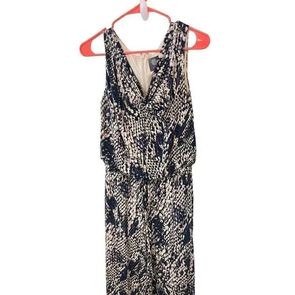 Vince Camuto  Black Pink Animal Print Wide Leg Cowl Neck Jumpsuit Small - Picture 2 of 6